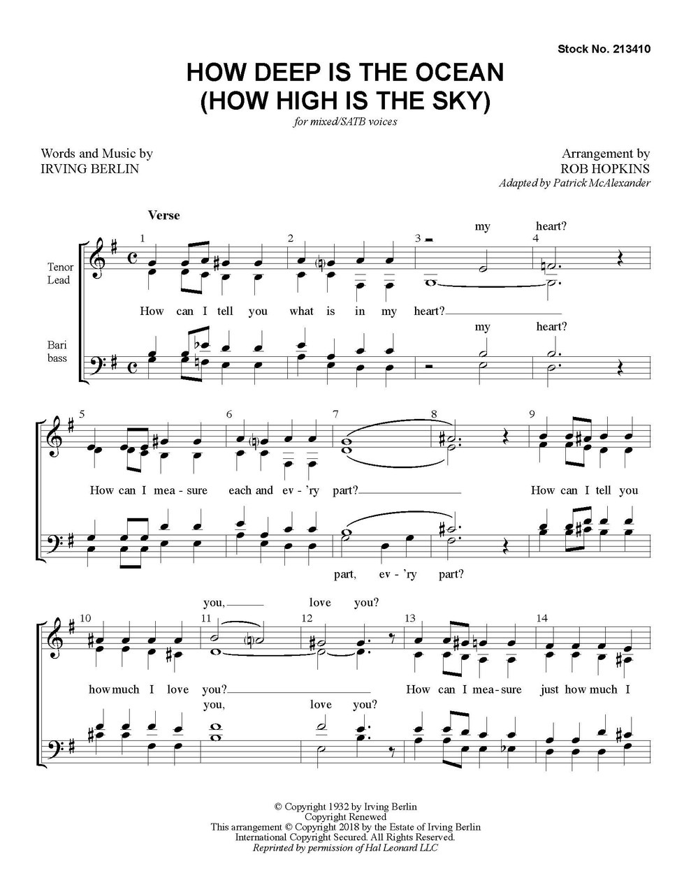 How Deep is the Ocean (How High is the Sky) (SATB) (arr. Hopkins) - Download