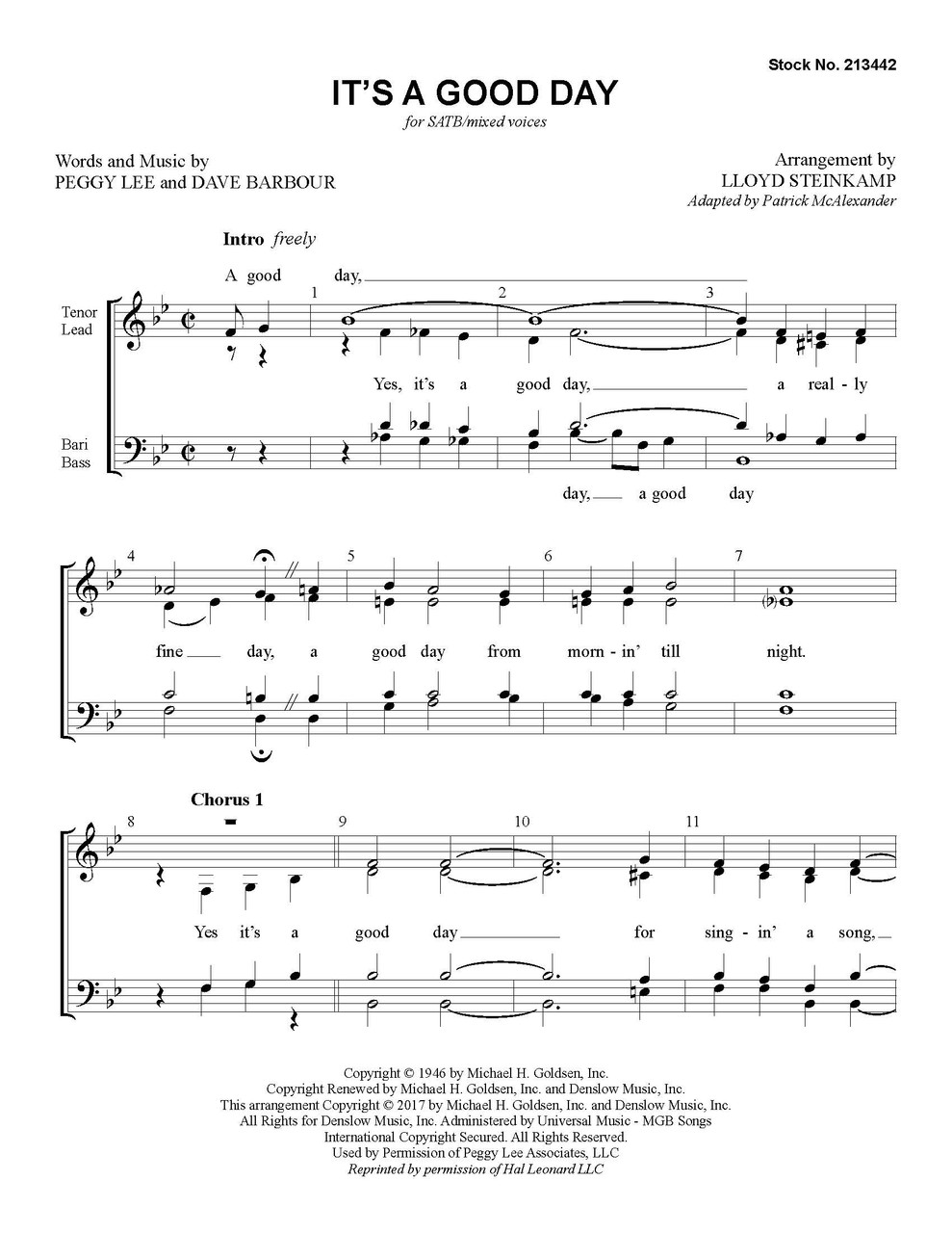 It's a Good Day (SATB) (arr. Steinkamp) - Download