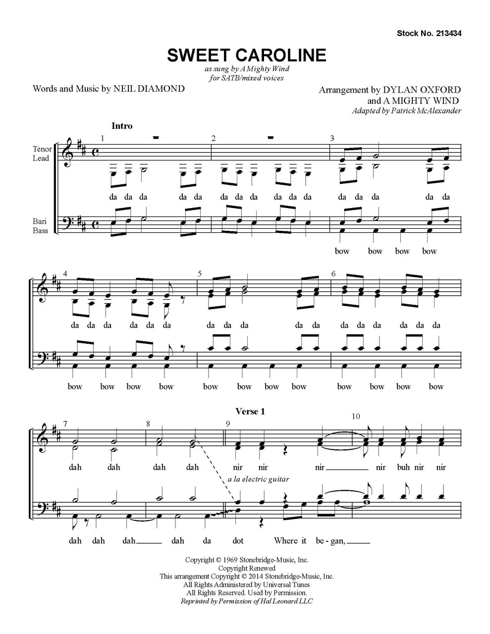 Sweet Caroline (SATB) (arr. Oxford & A Mighty Wind)