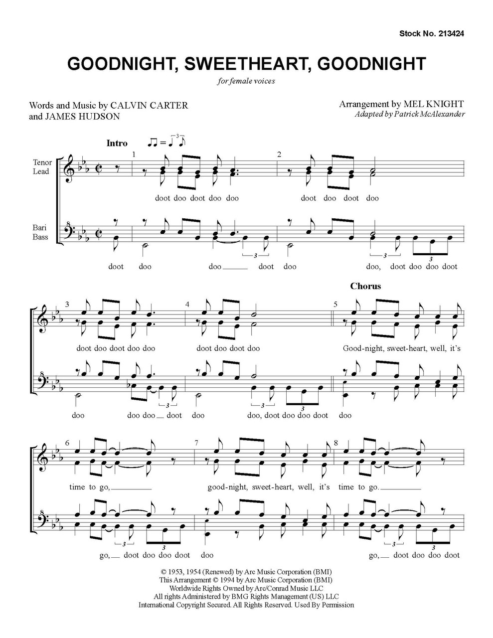 Goodnight, Sweetheart, Goodnight (SSAA) (arr. Knight) - Download