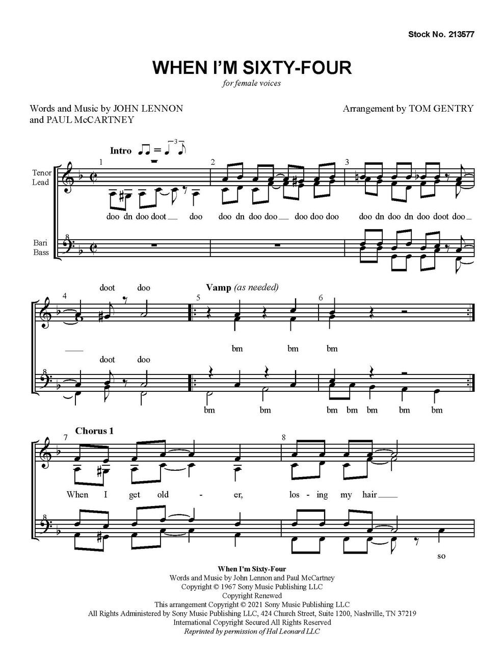 When I'm Sixty-Four (SSAA) (arr. Gentry)