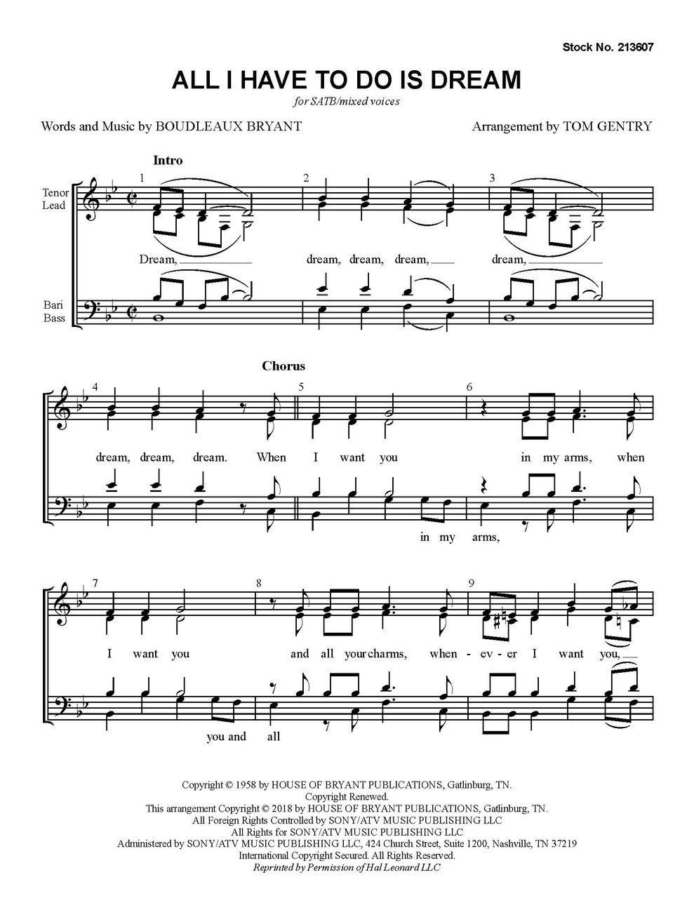 All I Have to Do is Dream (SATB) (arr. Gentry) (International Orders) - Download