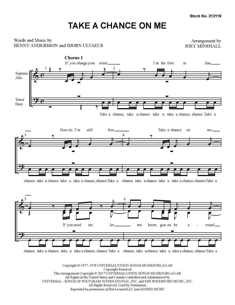 Take A Chance On Me (SATB) (arr. Minshall) - Download