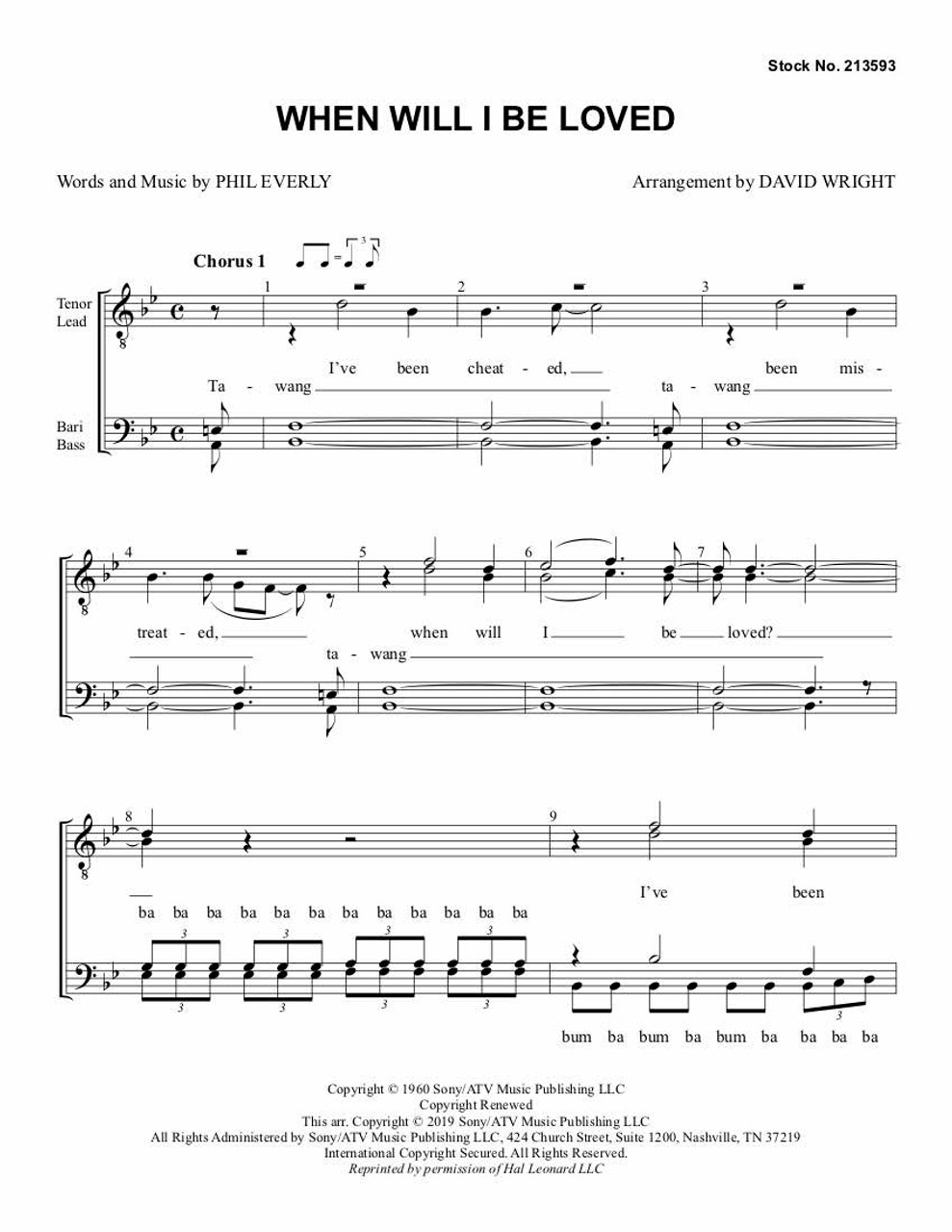 When Will I Be Loved (TTBB) (arr. Wright) - Download