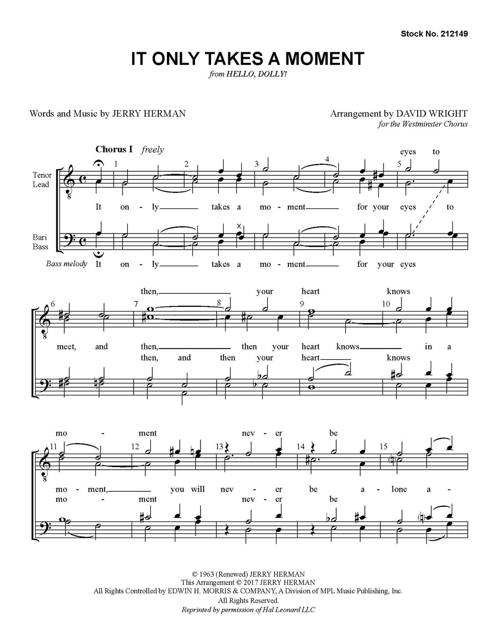 It Only Takes a Moment (TTBB) (arr. Wright) - Download