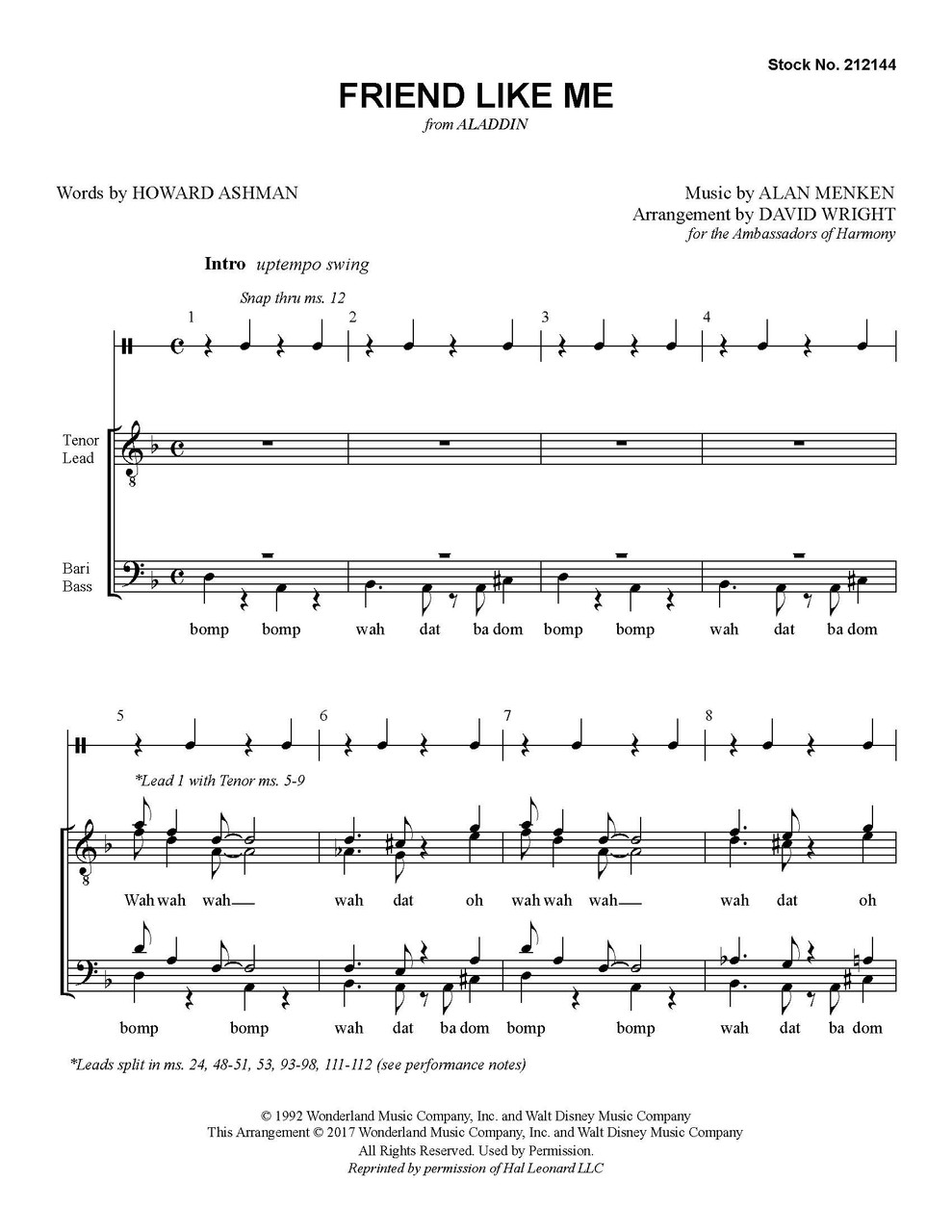 Friend Like Me (TTBB) (arr. Wright) - Download