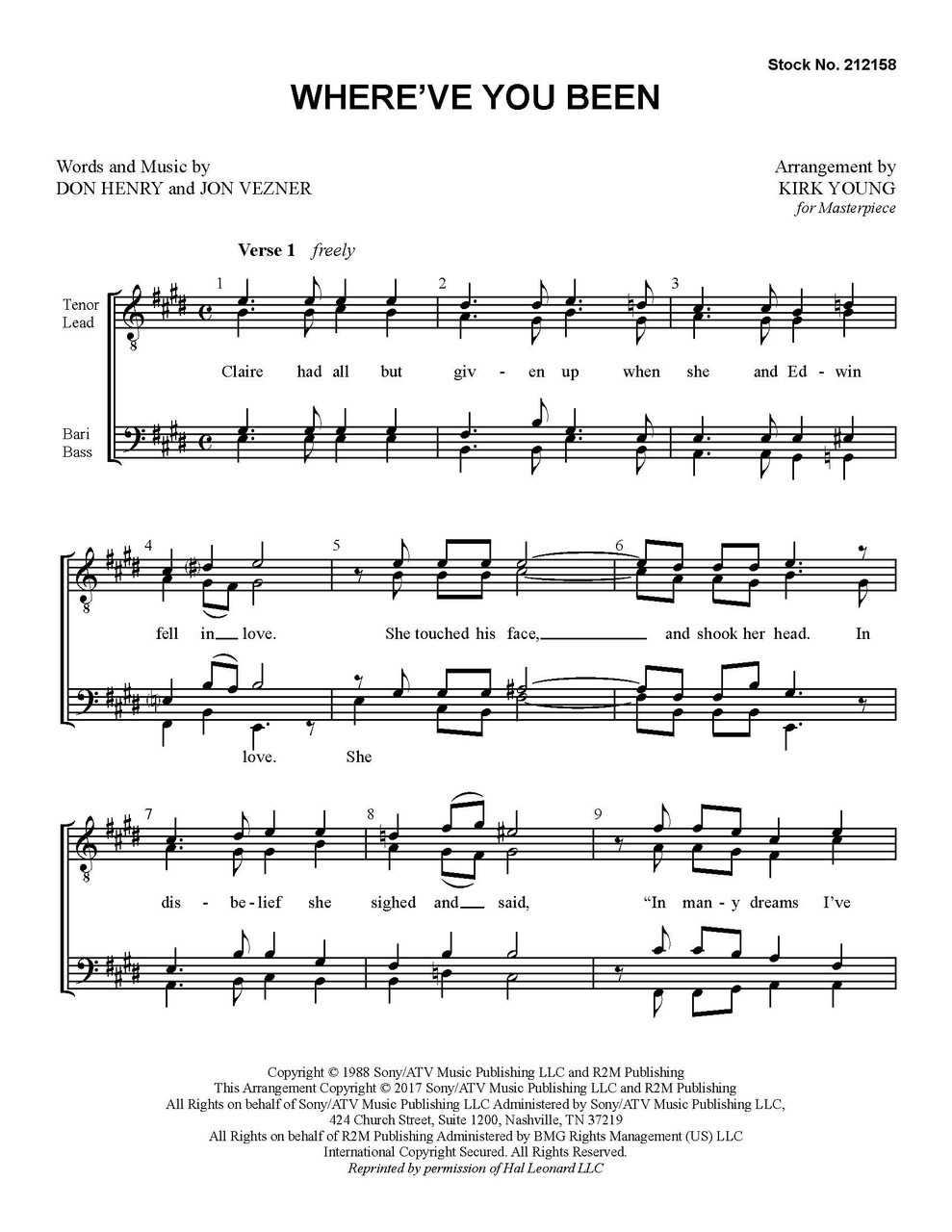 Where've You Been (TTBB) (arr. Young) - Download