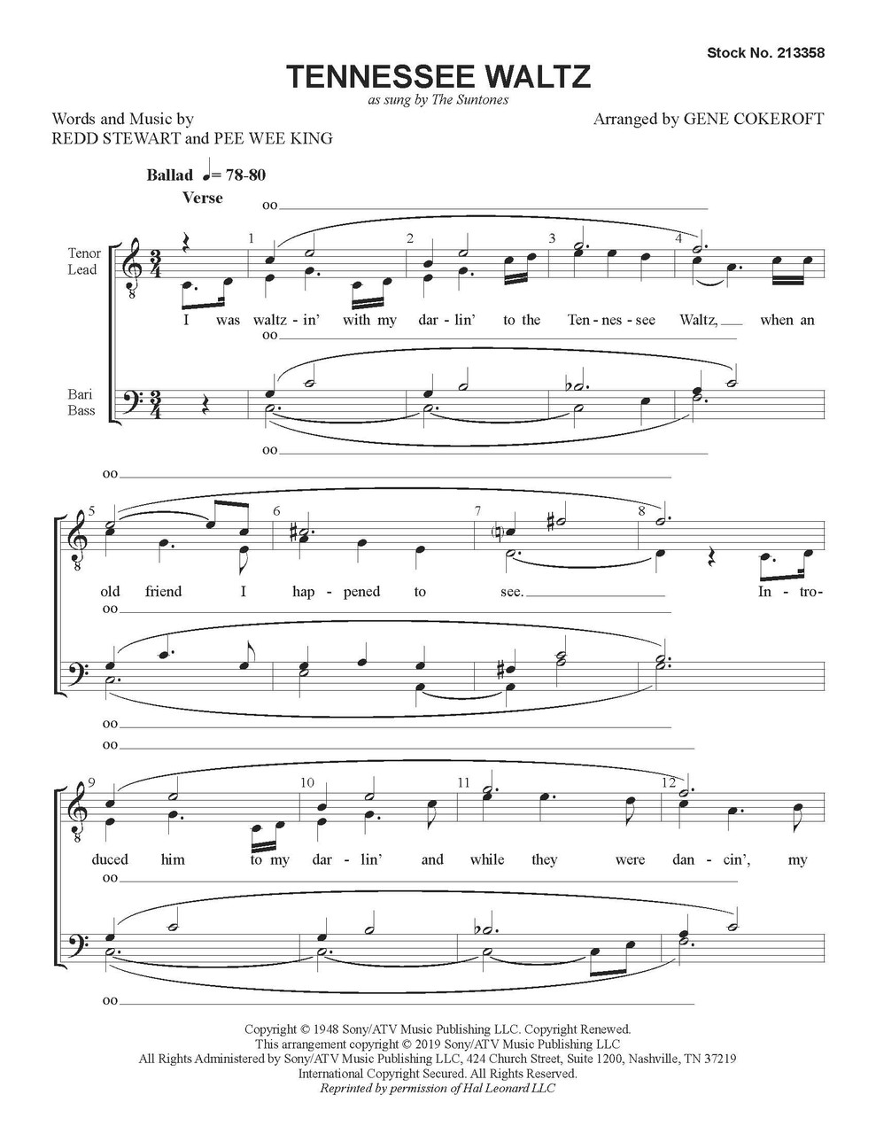 Tennessee Waltz (TTBB) (arr. Cokeroft)