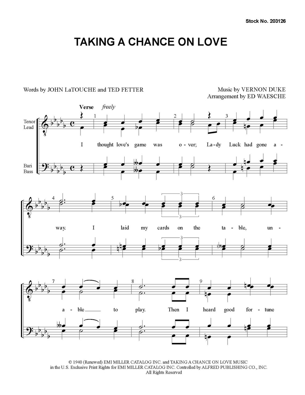 Taking A Chance On Love (TTBB) (arr. Waesche) - Download