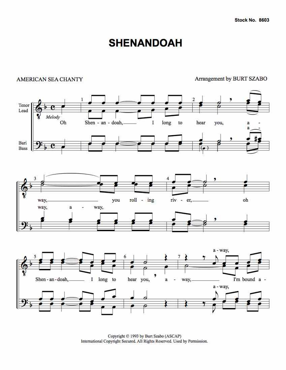 Shenandoah (TTBB) (arr. Szabo) - Download