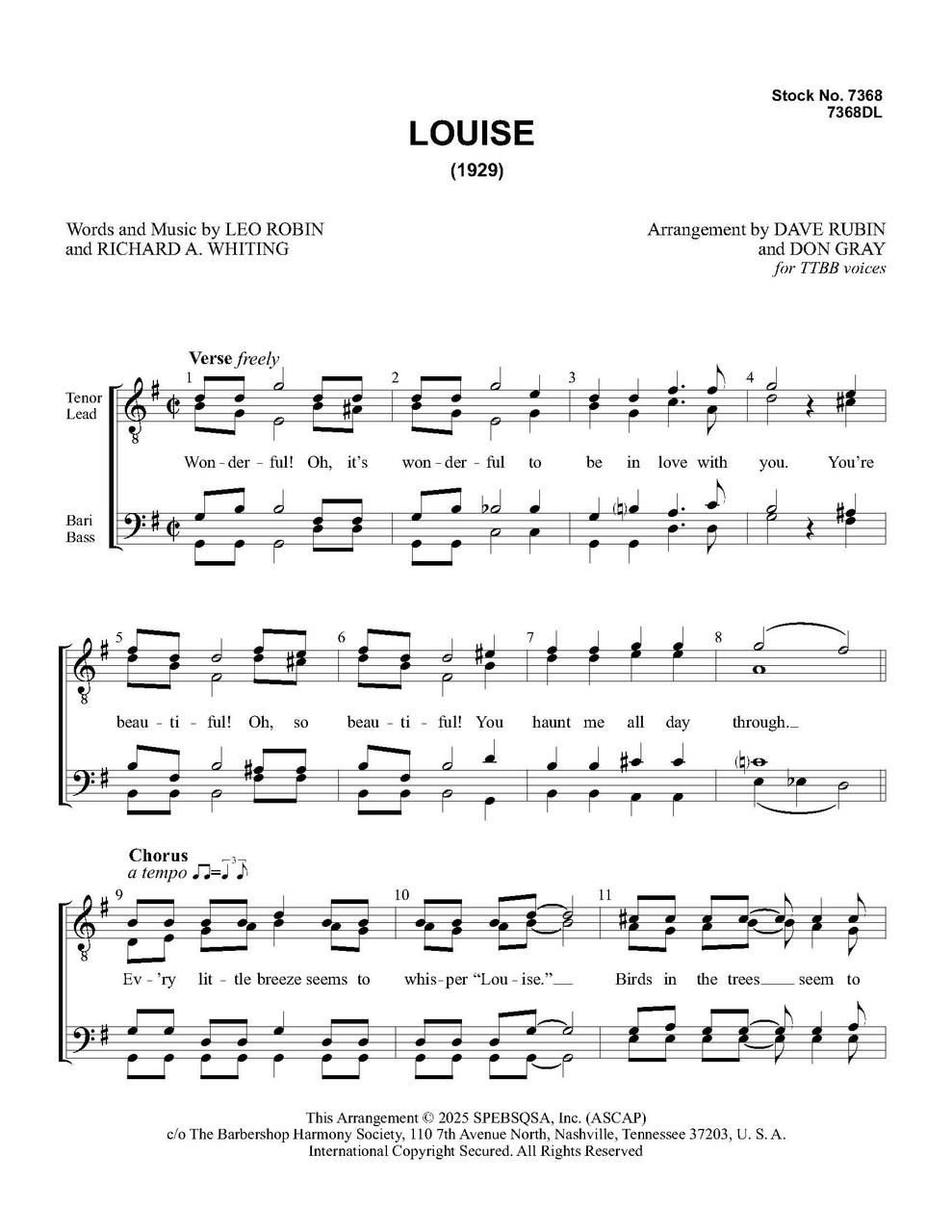 Louise  (TTBB) (arr. Gray/Rubin) - Download