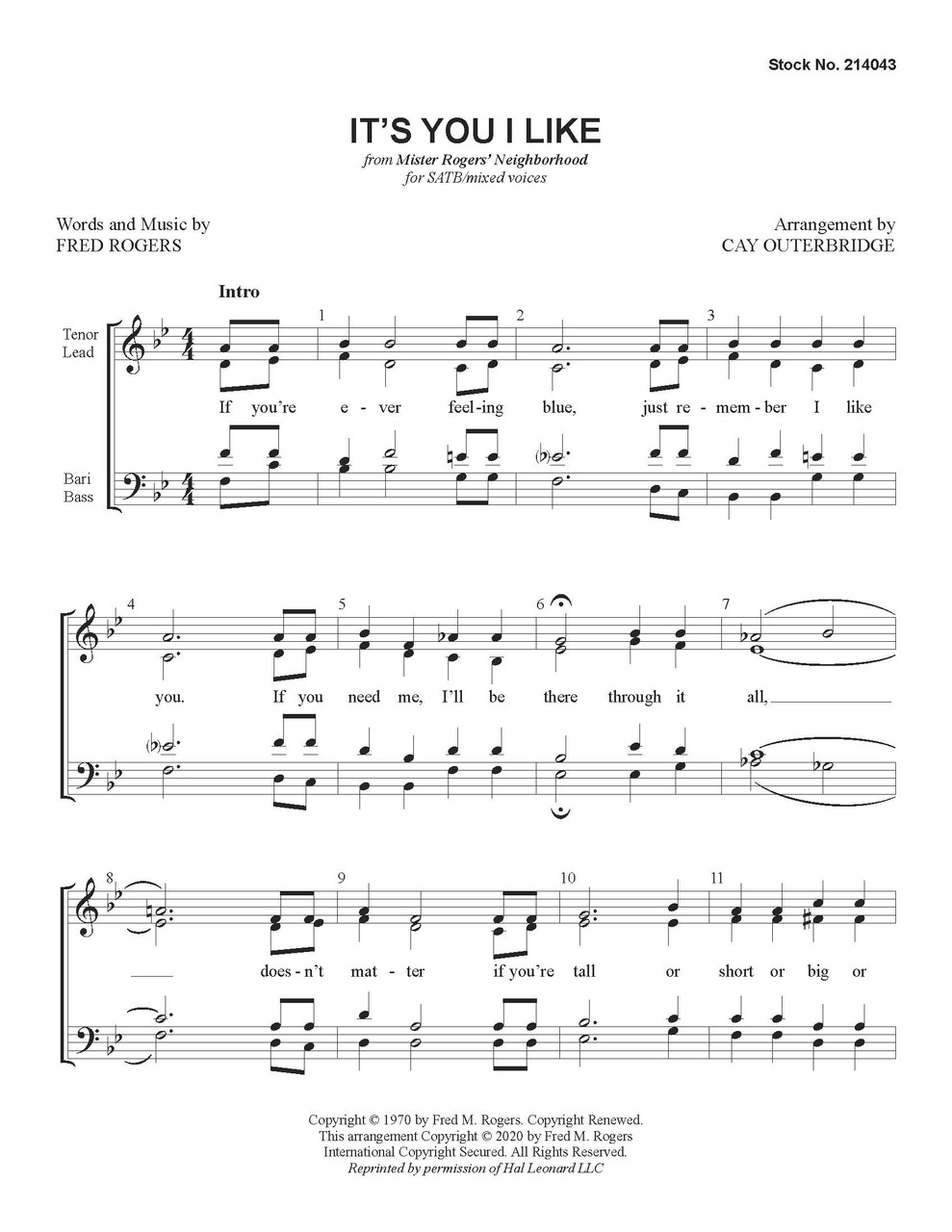 It's You I Like (SATB) (arr. Outerbridge)