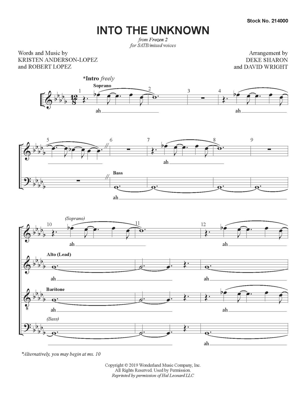 Into the Unknown (SATB) (arr. Sharon & Wright) - Download