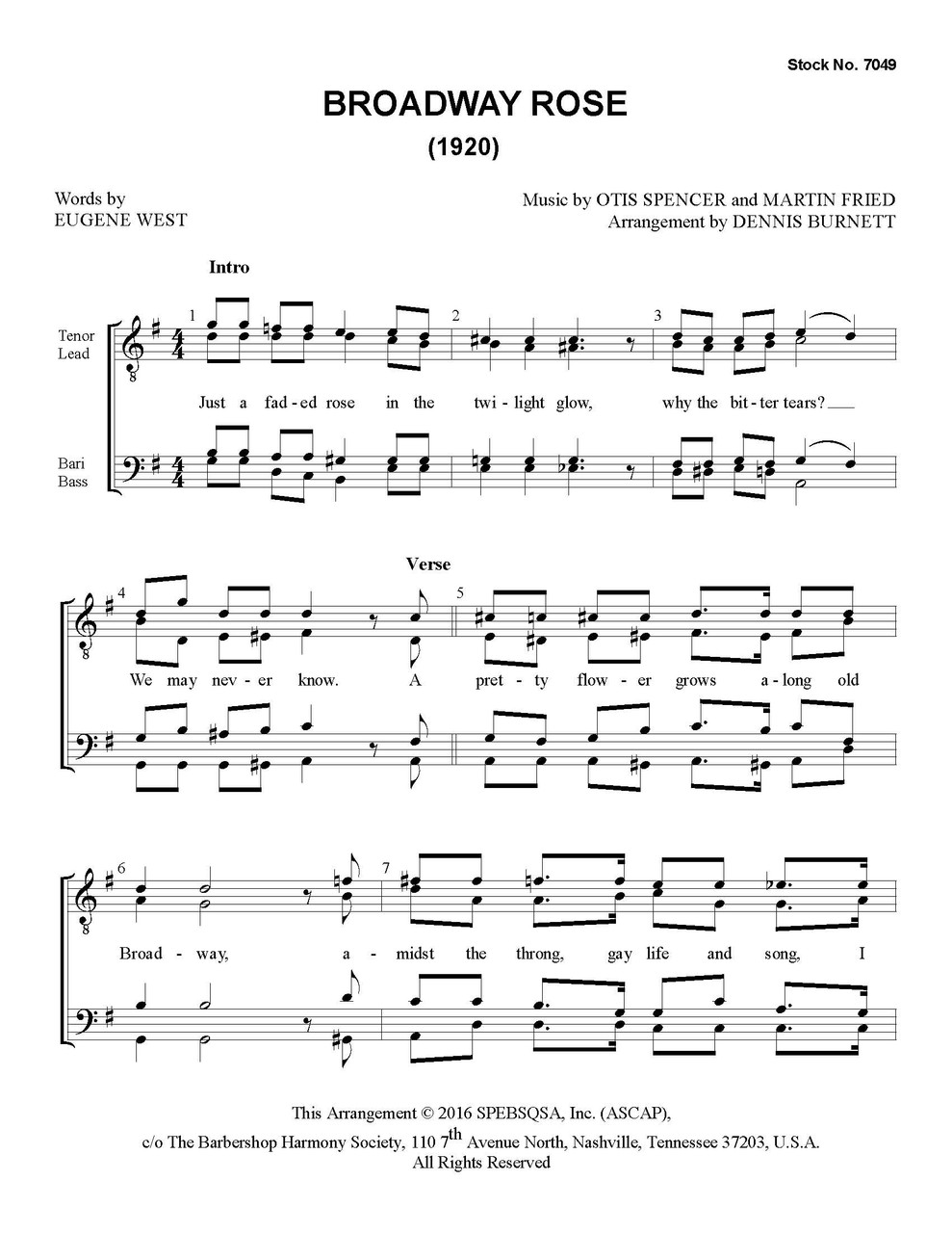 Broadway Rose (TTBB) (arr. Burnett) - Download