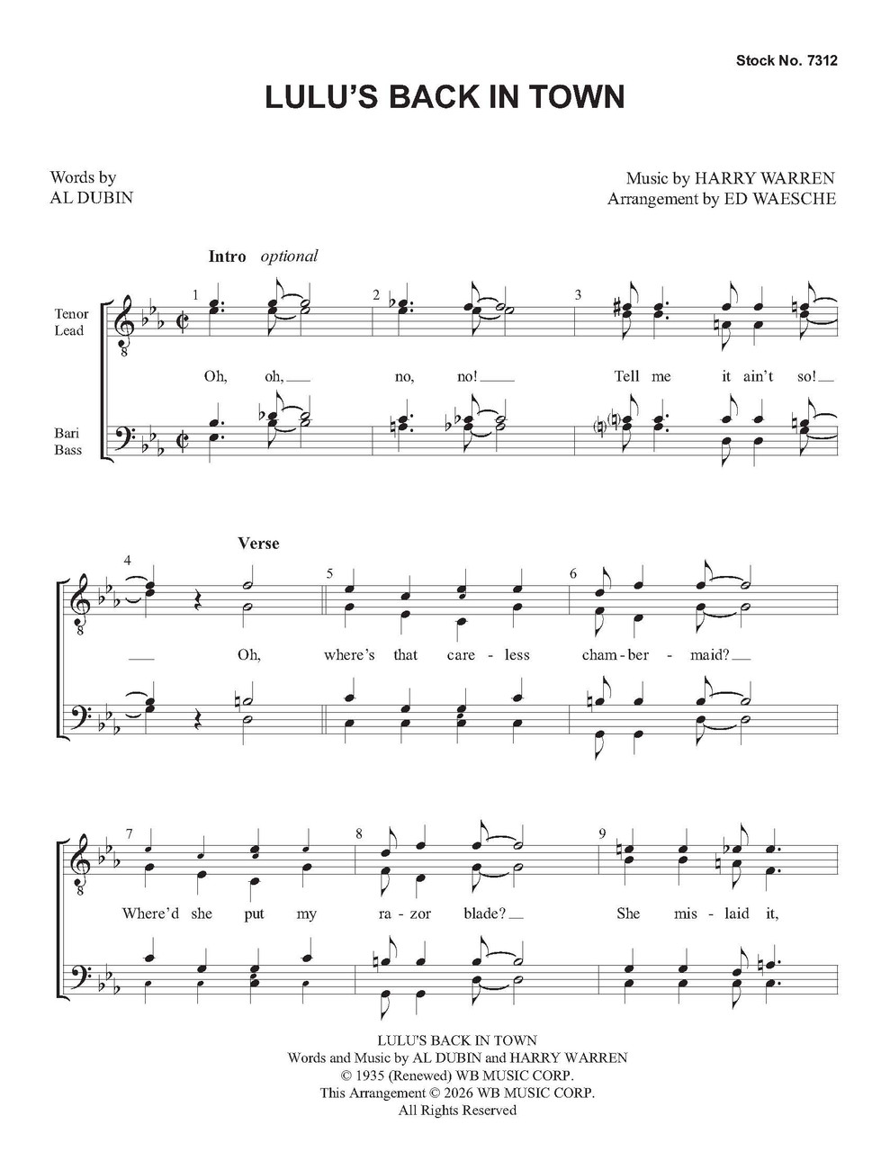 Lulu's Back In Town (TTBB) (arr. Waesche) - Download