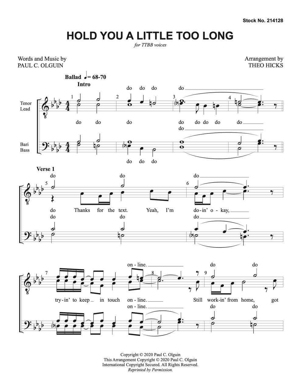 Hold You a Little Too Long (TTBB) (arr. Hicks) - Download