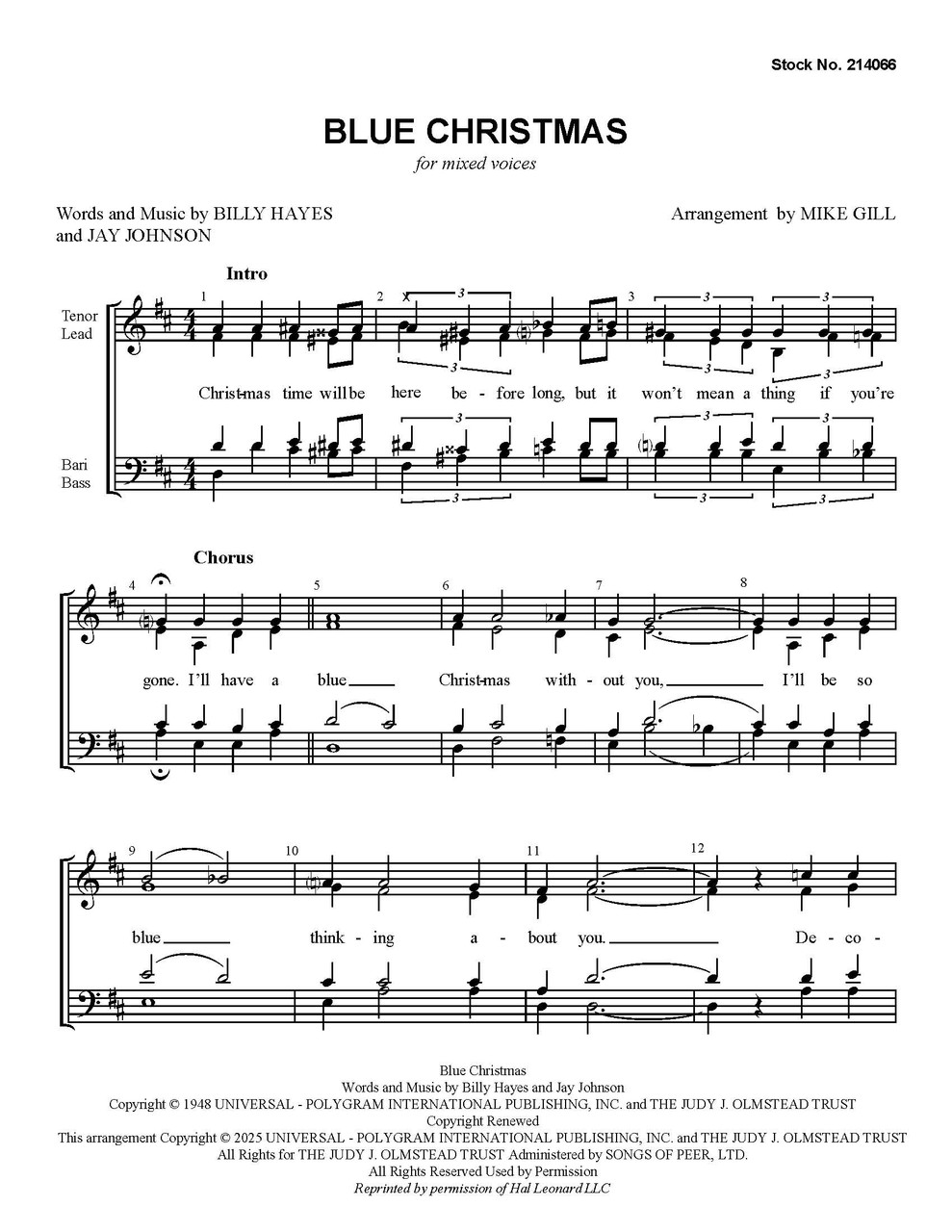 Blue Christmas (SATB) (arr. Gill) 