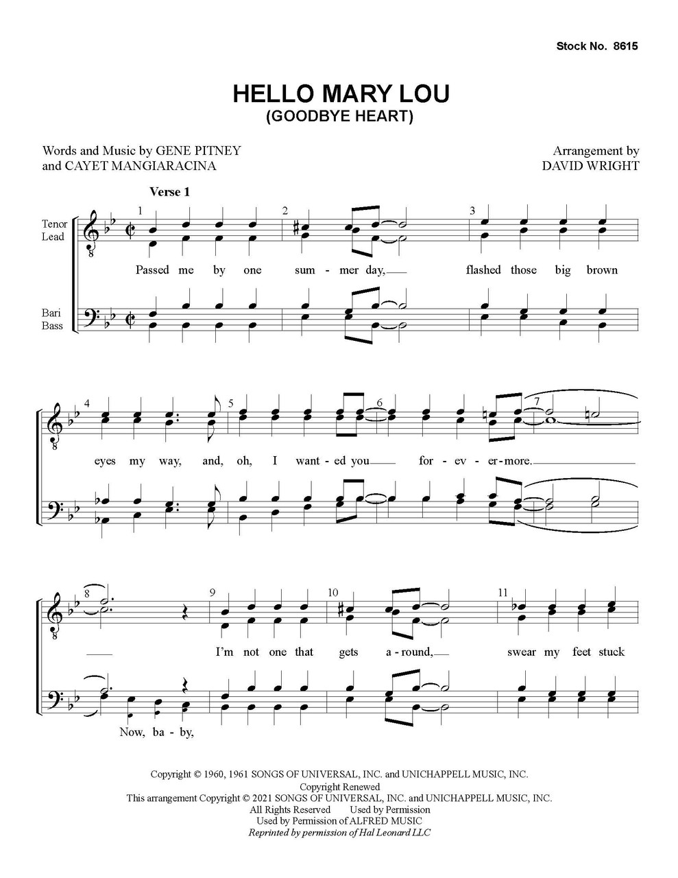 Hello Mary Lou (Goodbye Heart) (TTBB) (arr. Wright) - Download