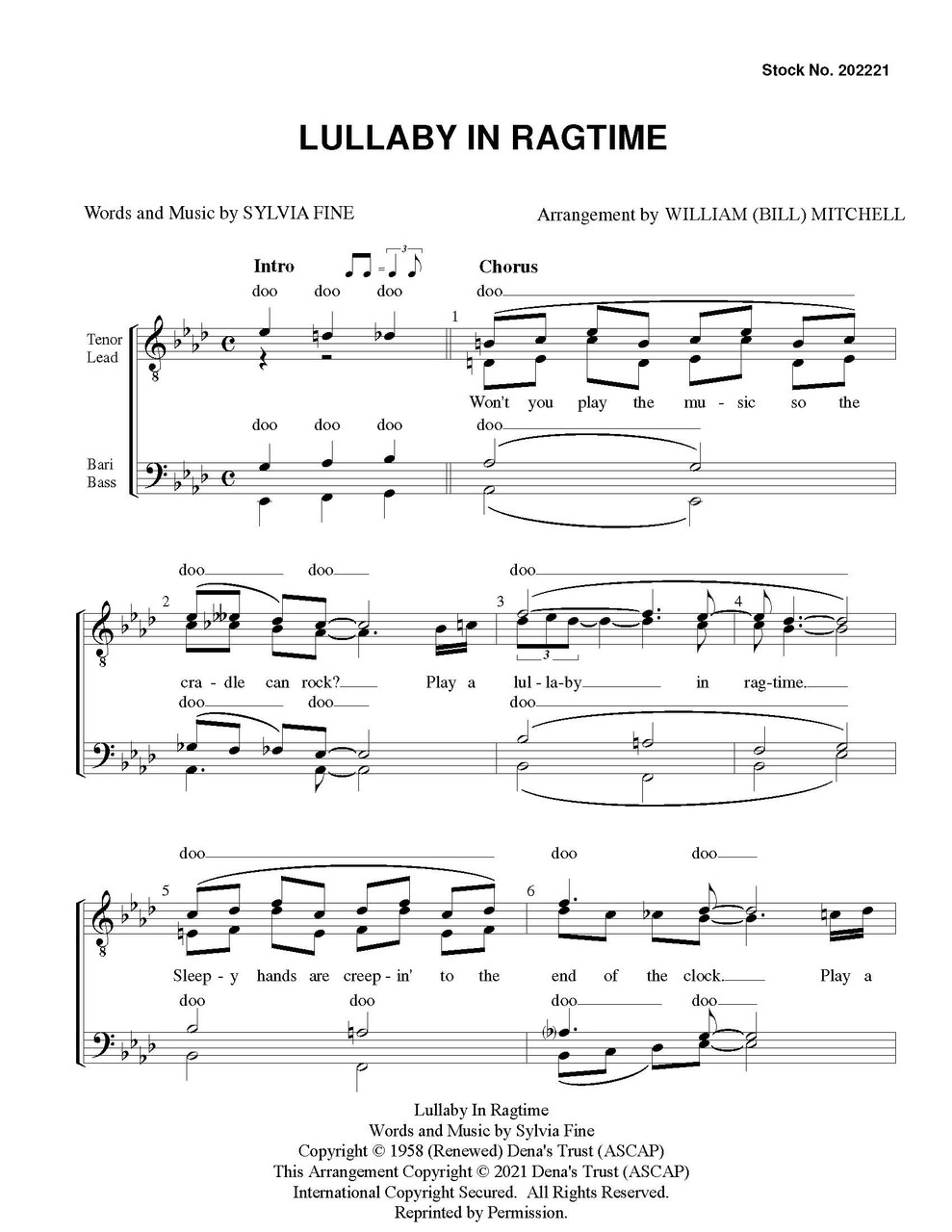 Lullaby In Ragtime (TTBB) (arr. Mitchell) - Download