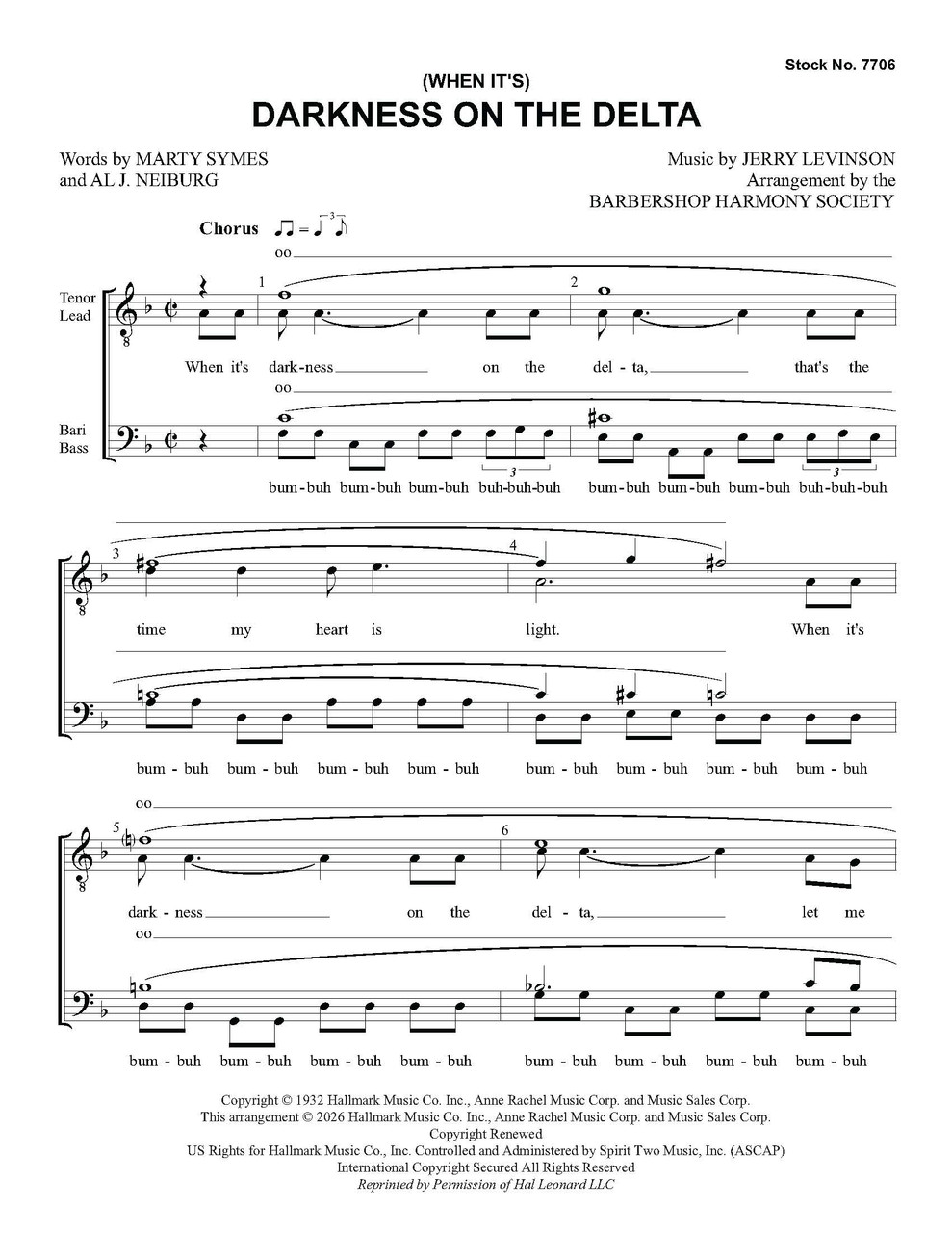 (When It's) Darkness on the Delta (TTBB) - Download