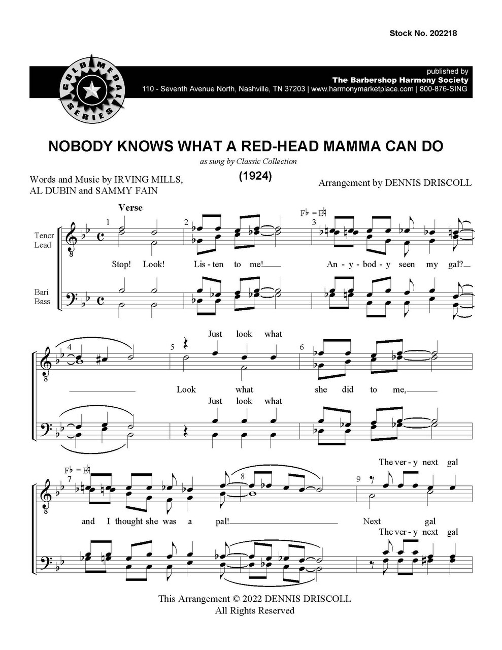 Nobody Knows What A Red-Headed Mama Can Do (TTBB) (arr. Driscoll) - DOWNLOAD