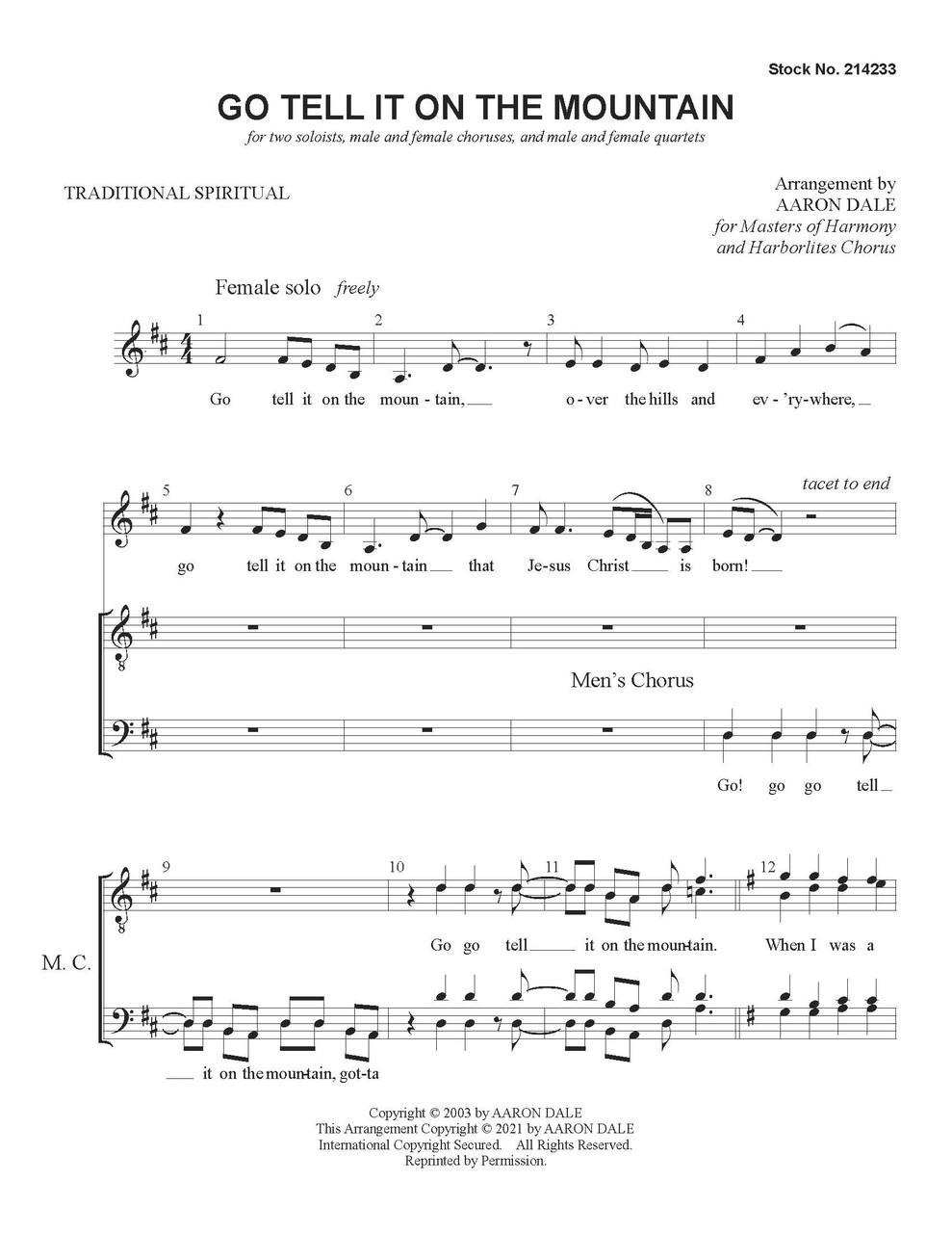 Go Tell It On the Mountain (SATB + Soloists) - arr. Aaron Dale
