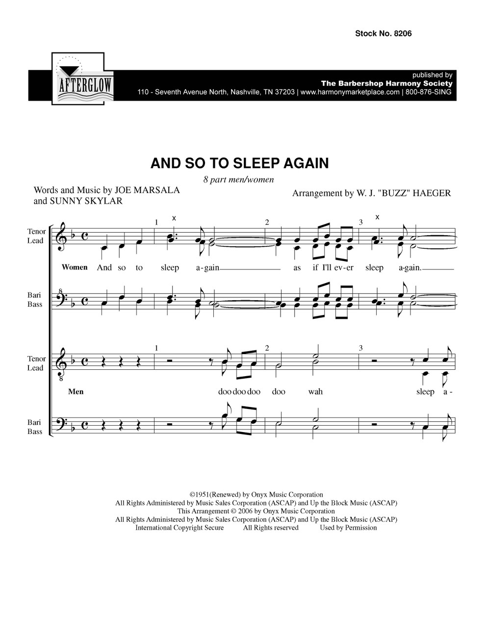 And So To Sleep Again (SATB 8-Part) - arr. Buzz Haeger - SPECIAL ORDER