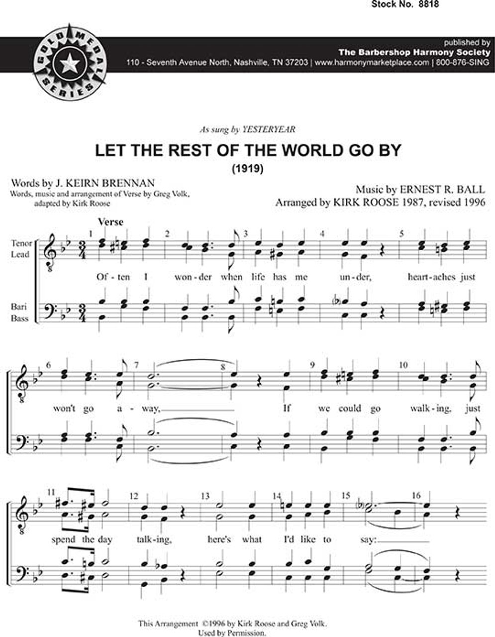 Let The Rest Of The World Go By (TTBB) (arr. Roose) - Download