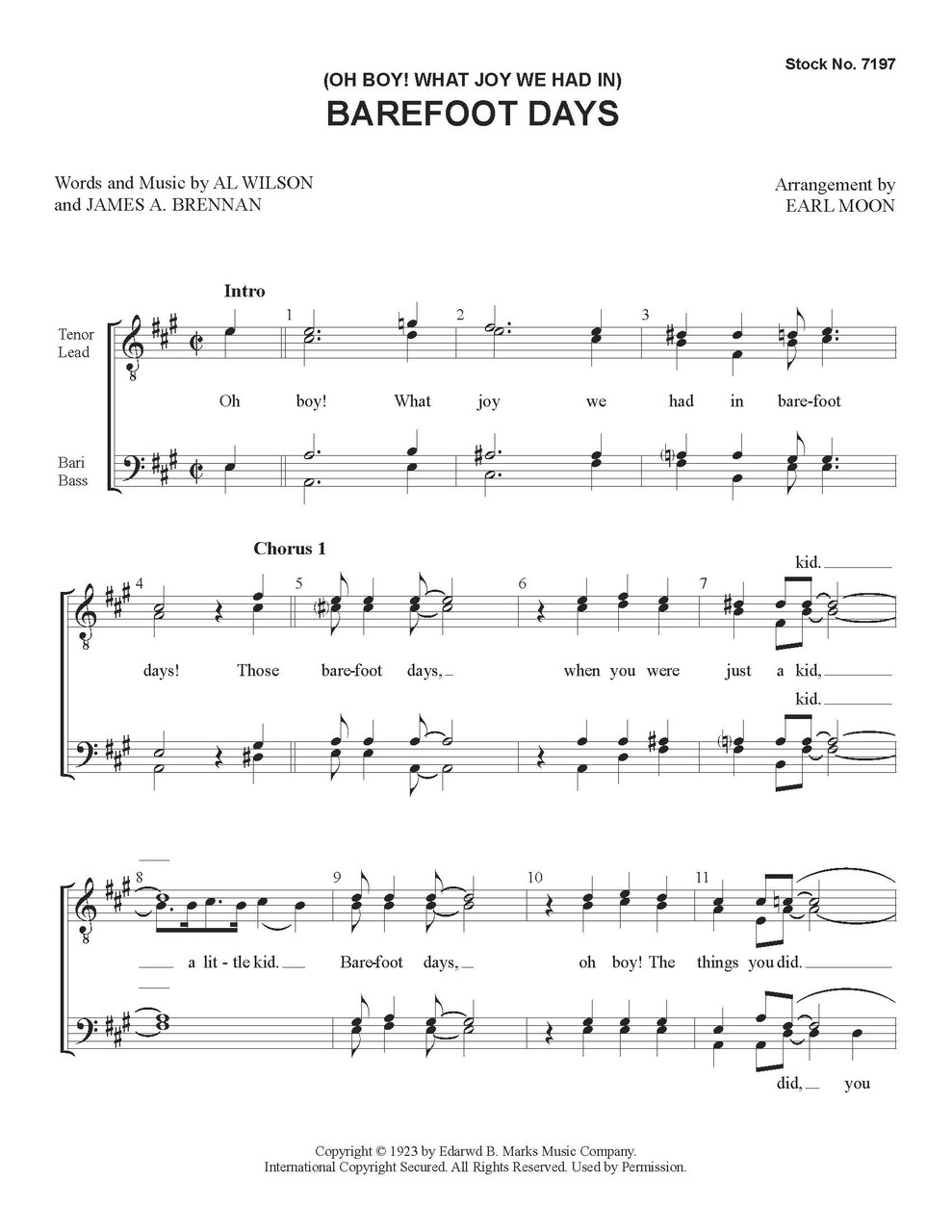 Barefoot Days (TTBB) (arr. Moon) - Download