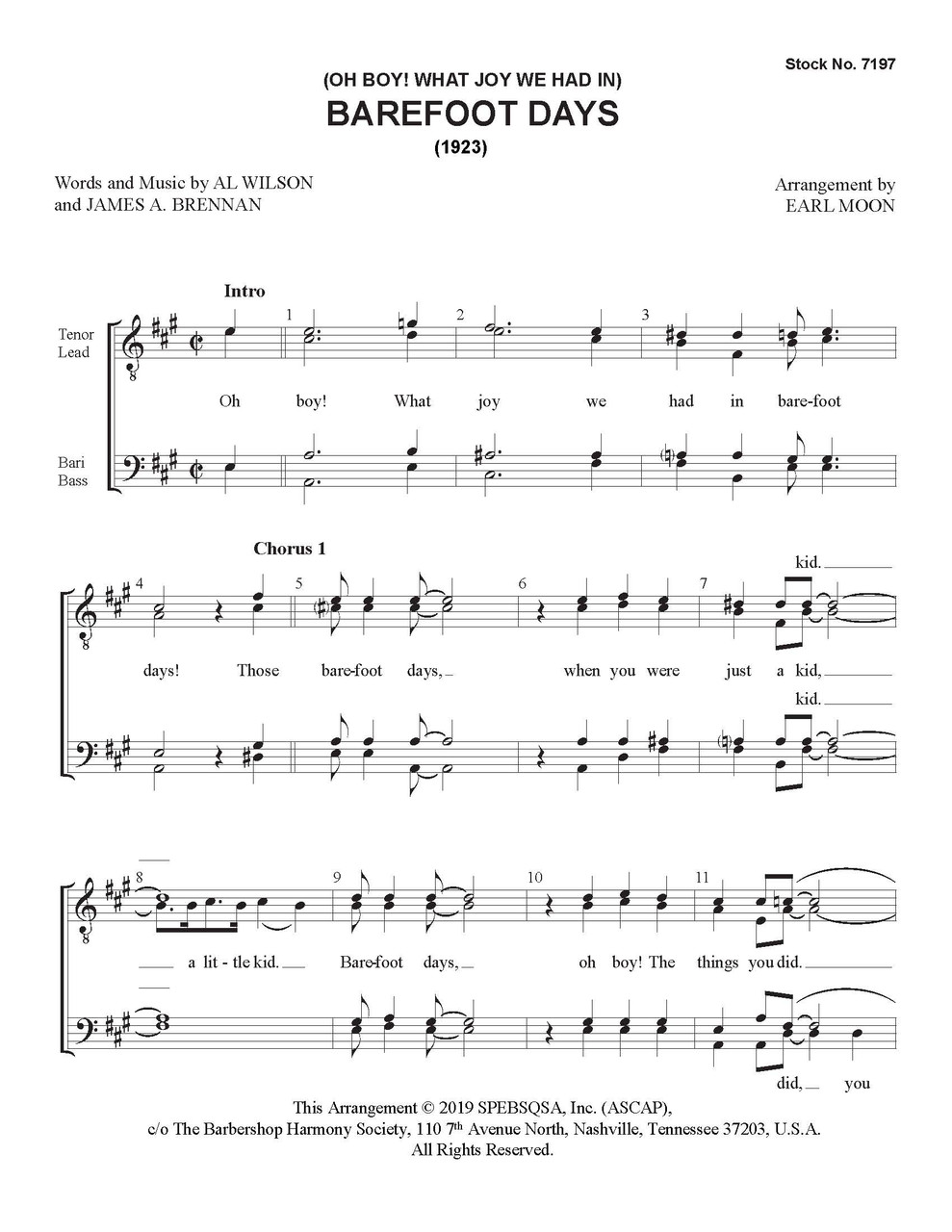 Barefoot Days (TTBB) (arr. Moon) - Download