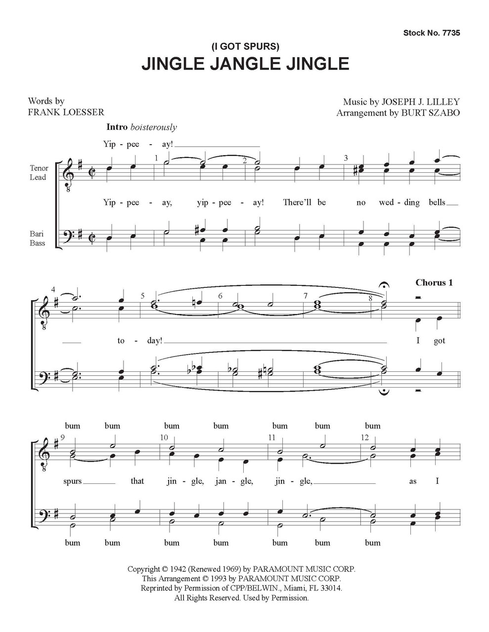 Jingle Jangle Jingle (I Got Spurs) - (TTBB) (arr.  Burt Szabo) - Download