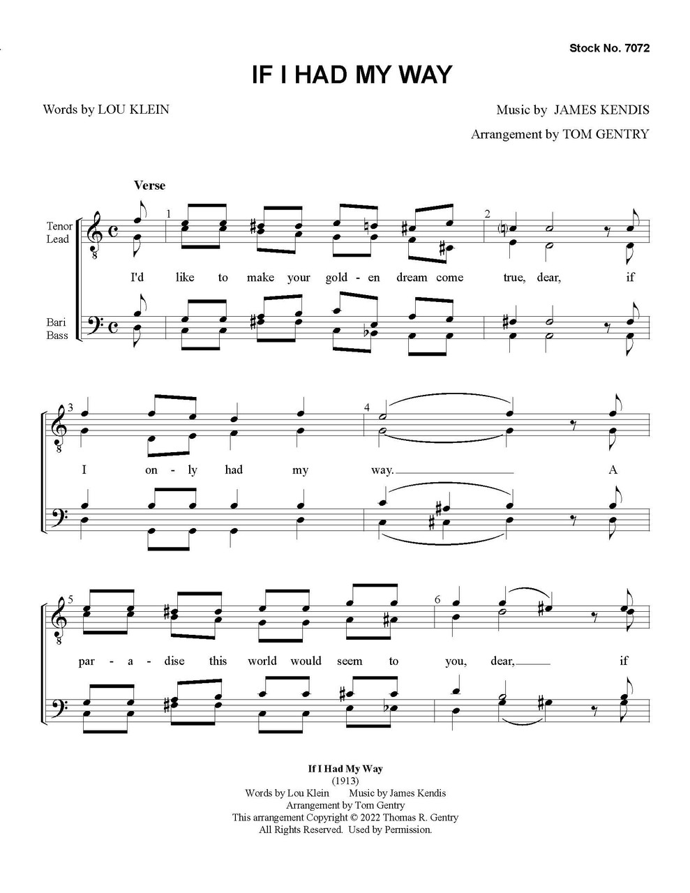 If I Had My Way (TTBB) (arr. Gentry) - Download