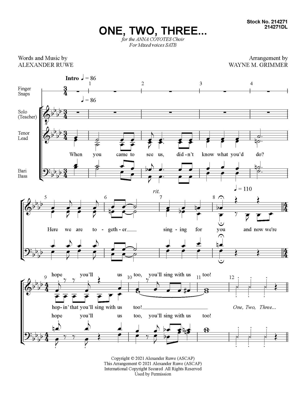 One, Two, Three (SATB) (arr. Grimmer)
