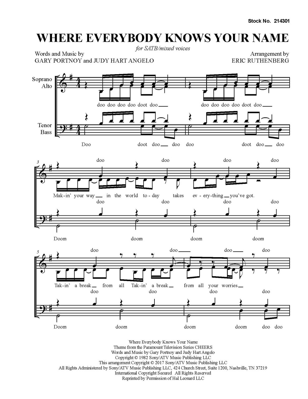 Where Everybody Knows Your Name (Theme from "Cheers") (SATB) (arr. Ruthenberg)