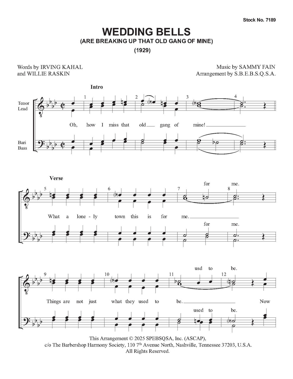 Wedding Bells (Are Breaking Up That Old Gang Of Mine) (TTBB) - Download