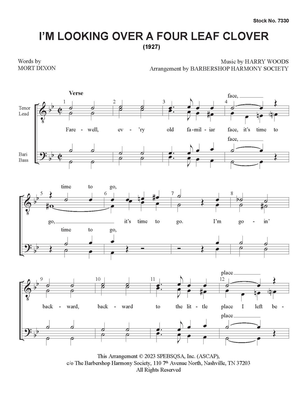 I'm Looking Over A Four-Leaf Clover (TTBB) (arr. BHS) - Download