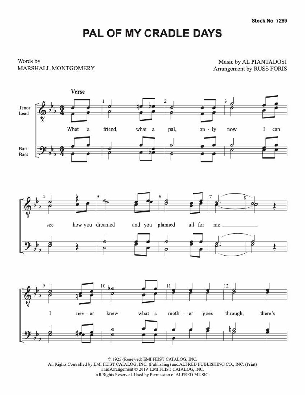 Pal Of My Cradle Days (TTBB) (arr. Foris) - Download