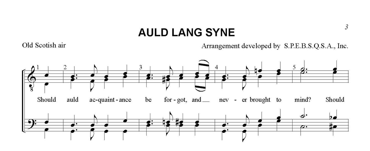 Auld Lang Syne / I Love You Truly / Tell Me Why (3 Song Set) (TTBB) (arr. SPEBSQSA) - Download