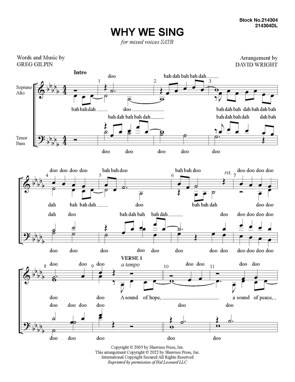 Why We Sing (SATB) (arr. Wright)