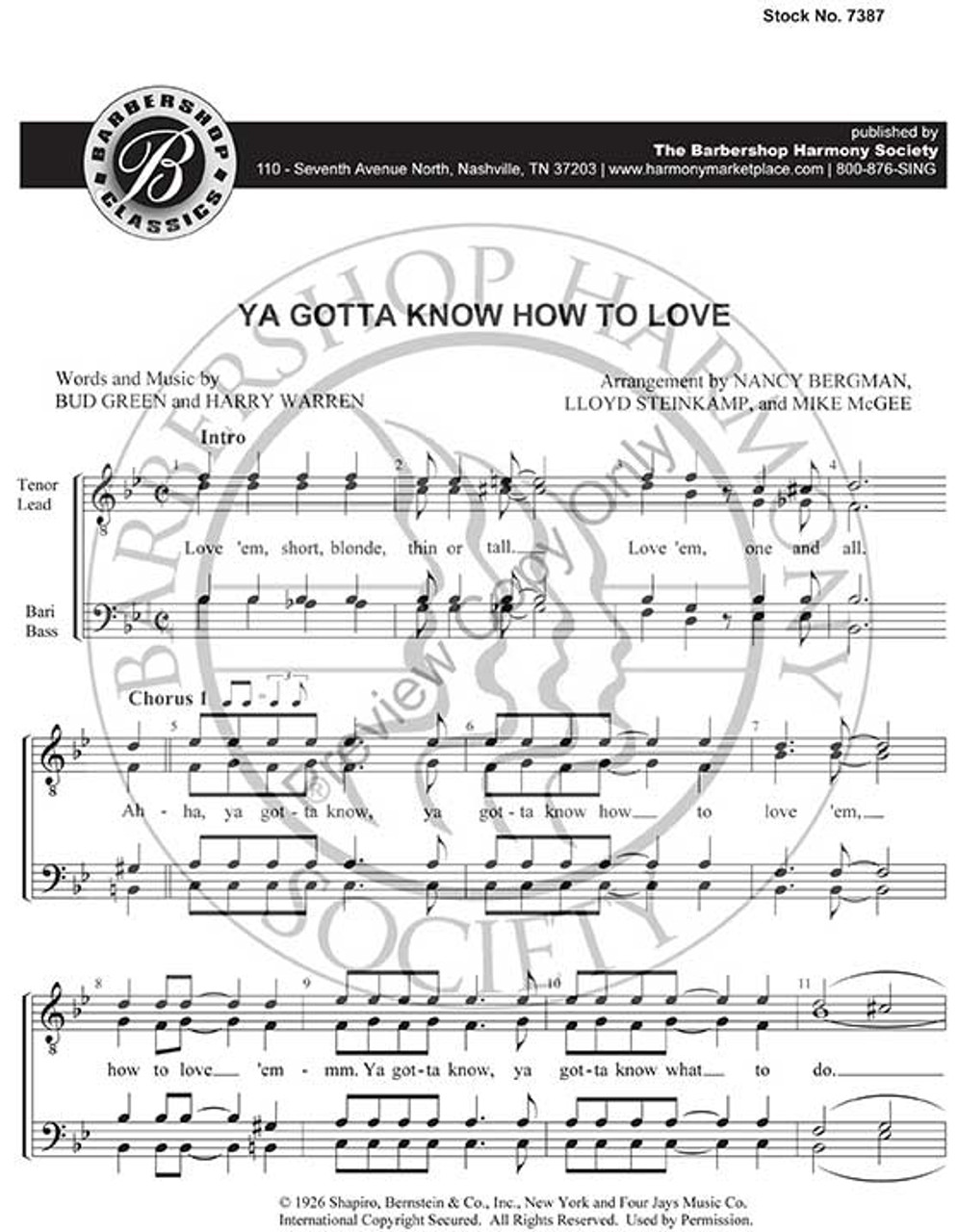 Ya Gotta Know How To Love (TTBB) (arr.Bergman/Steinkamp/McGee) - Download