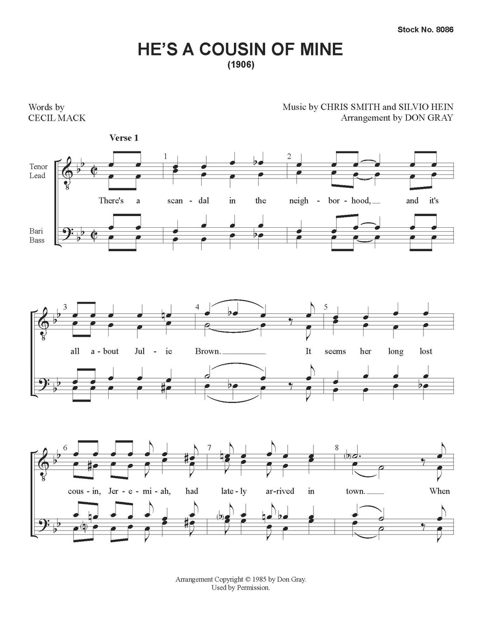 He's A Cousin Of Mine (TTBB) (arr. Gray) - Download