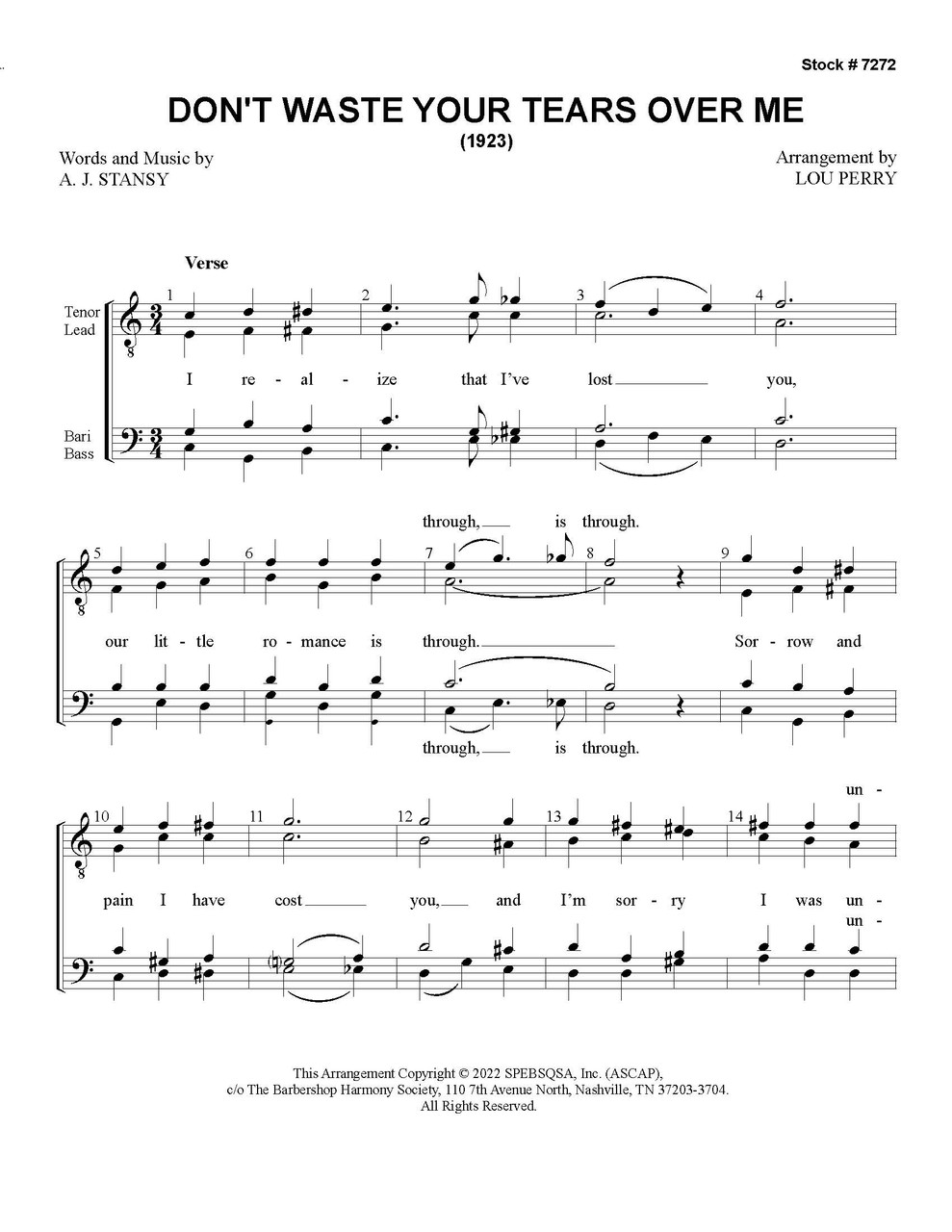 Don't Waste Your Tears Over Me (TTBB) (arr. Perry) - Download