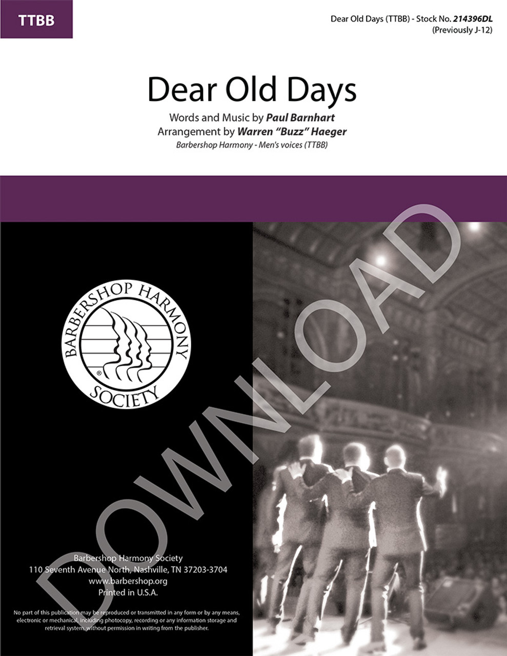 Dear Old Days (arr. Haeger) (TTBB) - Download