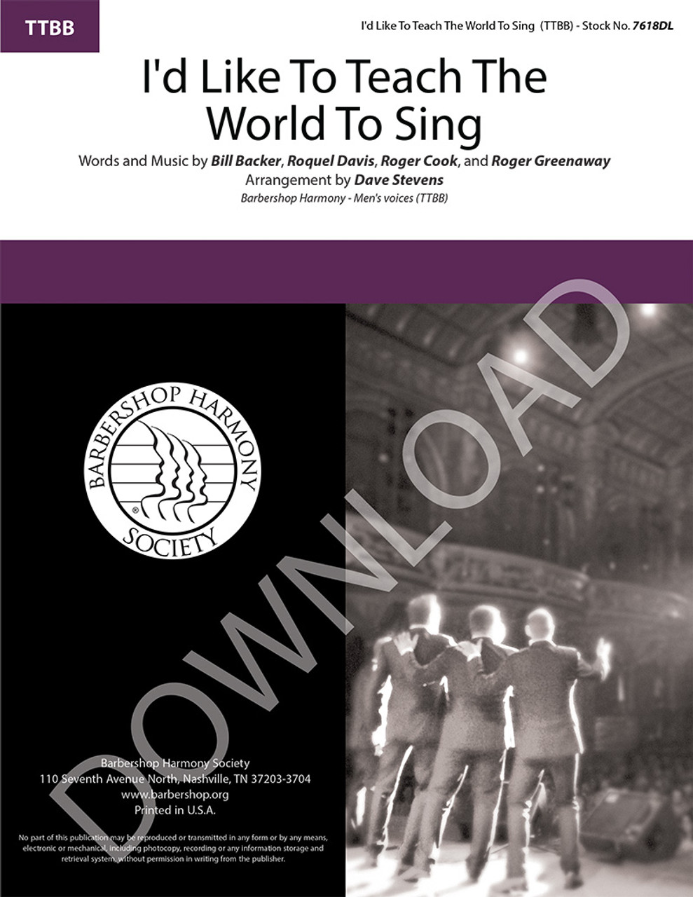 I'd Like To Teach The World To Sing (TTBB) (arr. Stevens)  - Download