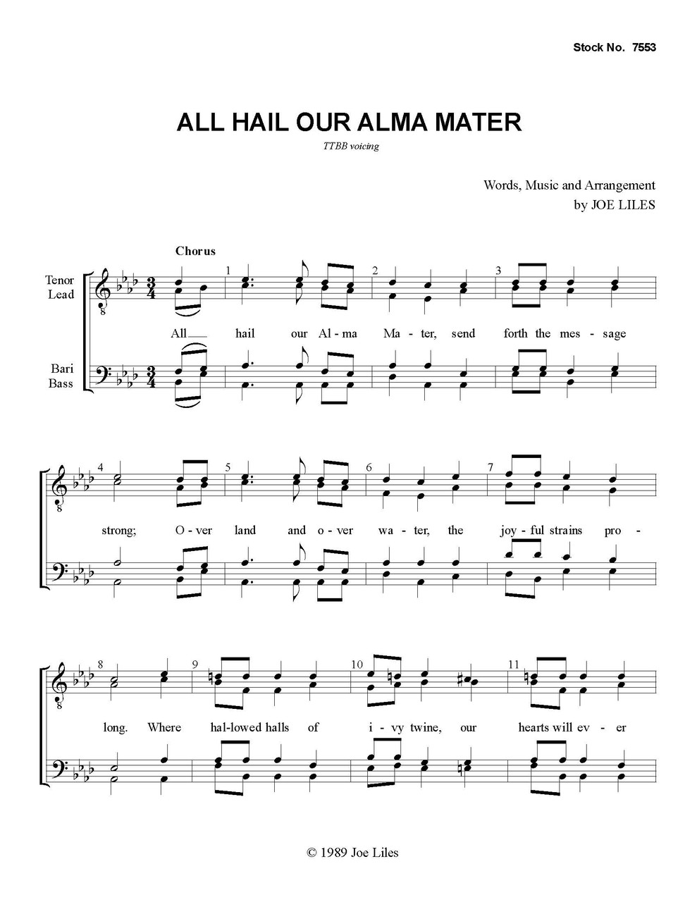 All Hail Our Alma Mater (TTBB) (arr. Liles) - Download