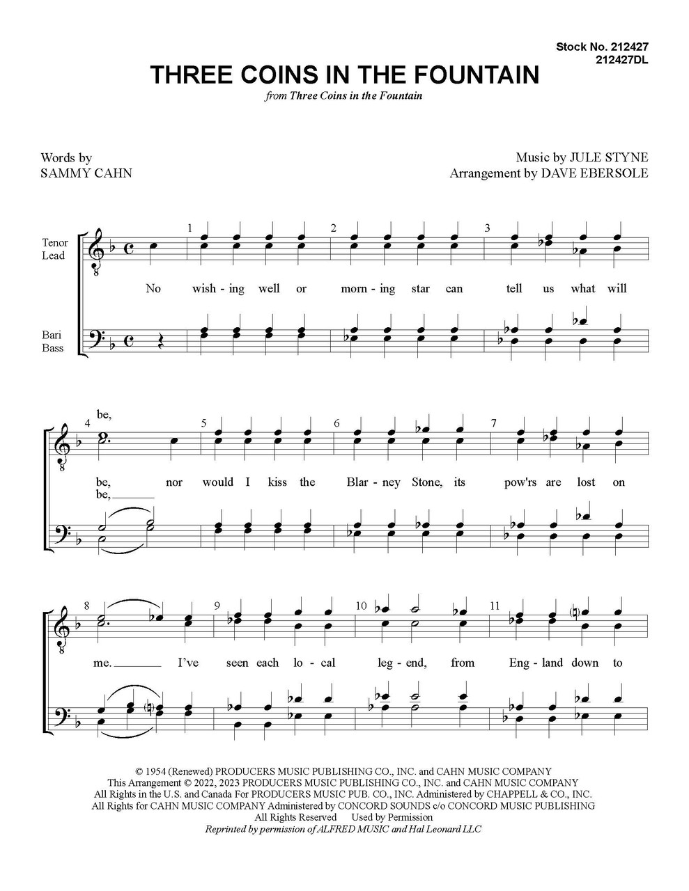 Three Coins in the Fountain (TTBB) (arr. Ebersole) - Download