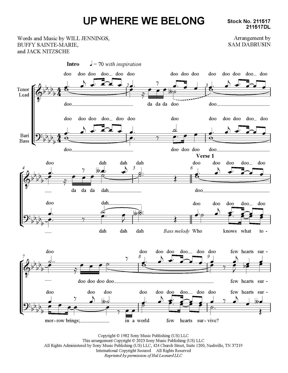 Up Where We Belong (from "An Officer and a Gentleman")(TTBB) (arr.  Dabrusin) - Download