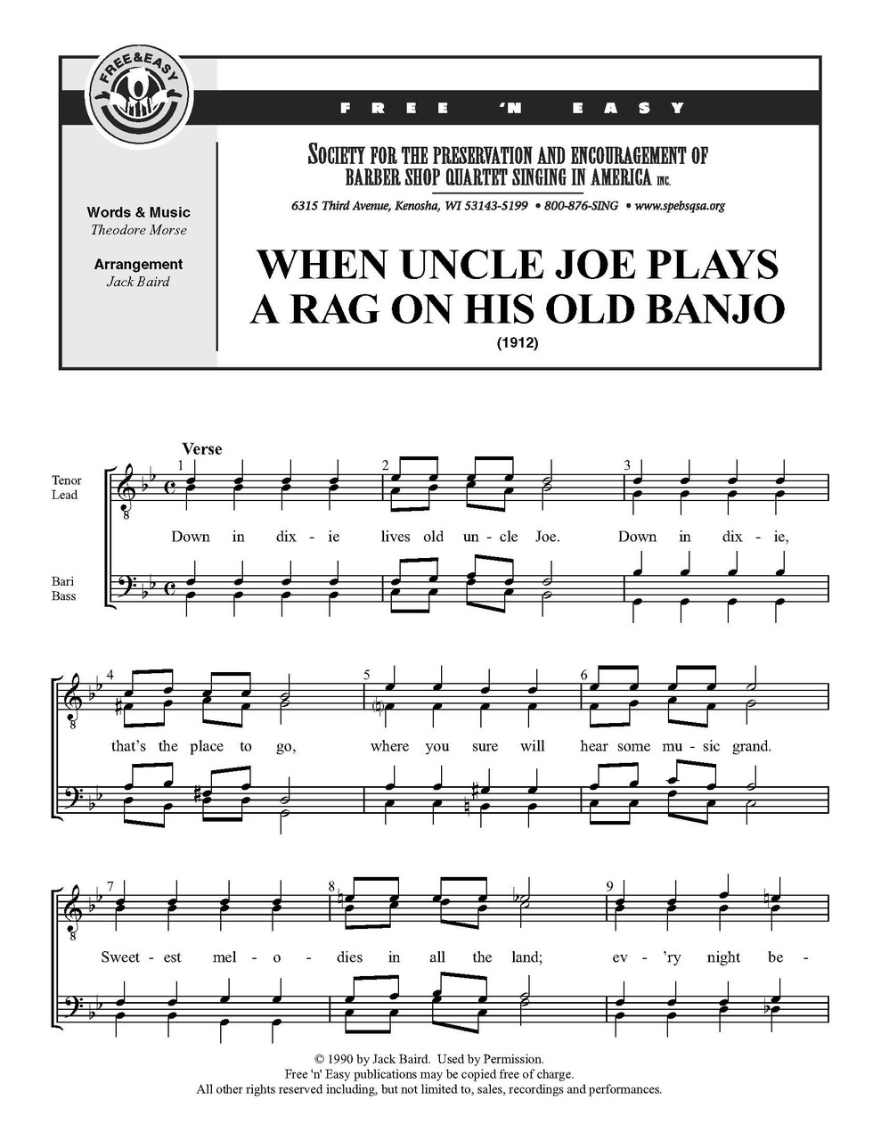 When Uncle Joe Plays A Rag on His Old Banjo (TTBB) (arr. Baird) - FREE Sheet Music + Digital Learning Tracks Bundle