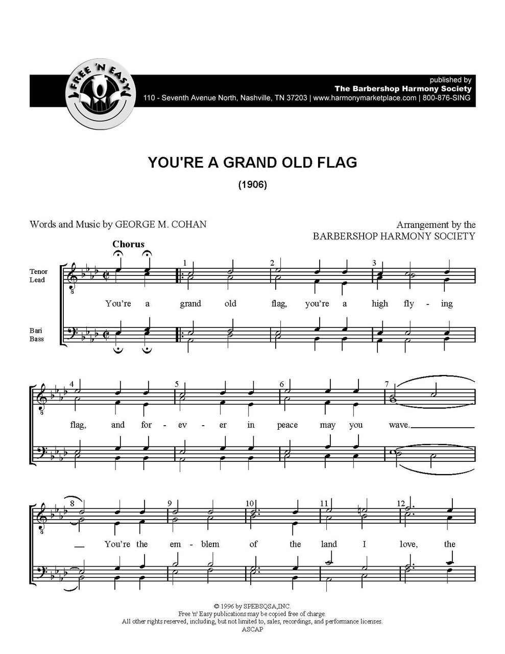 You're a Grand Old Flag (TTBB) - FREE Sheet Music + Digital Learning Tracks Bundle