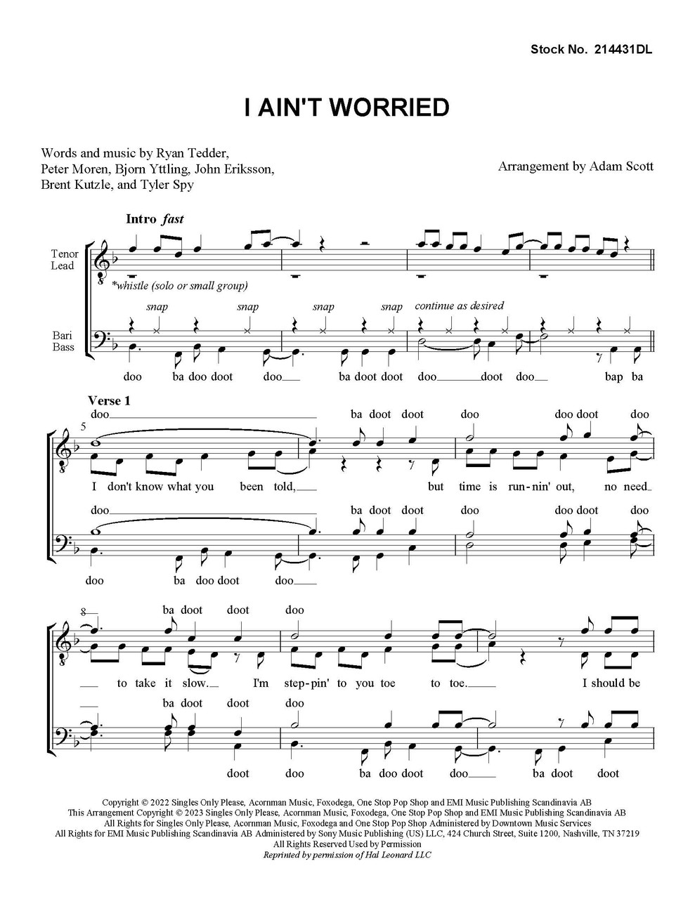 I Ain't Worried (from TOP GUN MAVERICK)(TTBB)(arr. Scott) - Download